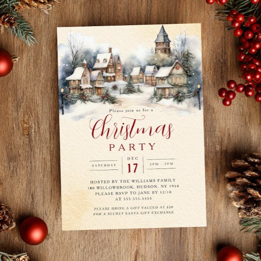 Invitation Charming Festive Village Christmas Party  
