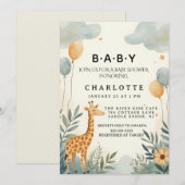 Invitation Charming Giraffe Baby Shower (Devant / Derrière)