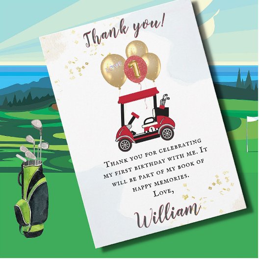 Invitation Charming Golf Panier Premier anniversaire Boy Merc