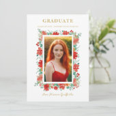 Invitation Charming Graceful Floral Graduation Rouge Photo (Debout devant)