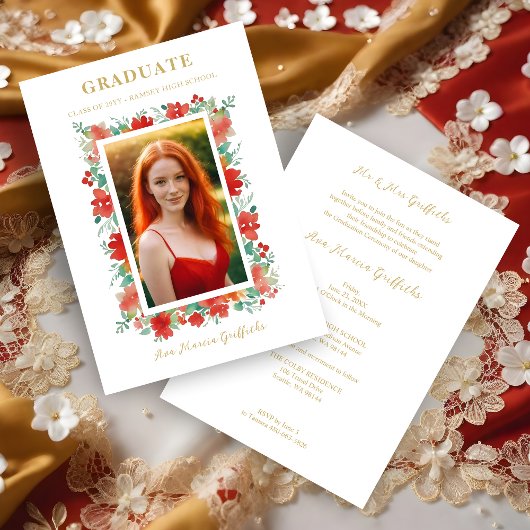 Invitation Charming Graceful Floral Graduation Rouge Photo