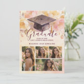 Invitation Charming Graduation Cap 5-Photo Collage Floral (Debout devant)