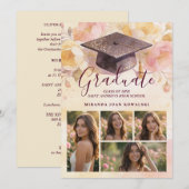 Invitation Charming Graduation Cap 5-Photo Collage Floral (Devant / Derrière)