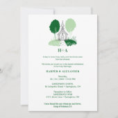 Invitation Charming Green Church Illustration Christian (Devant)