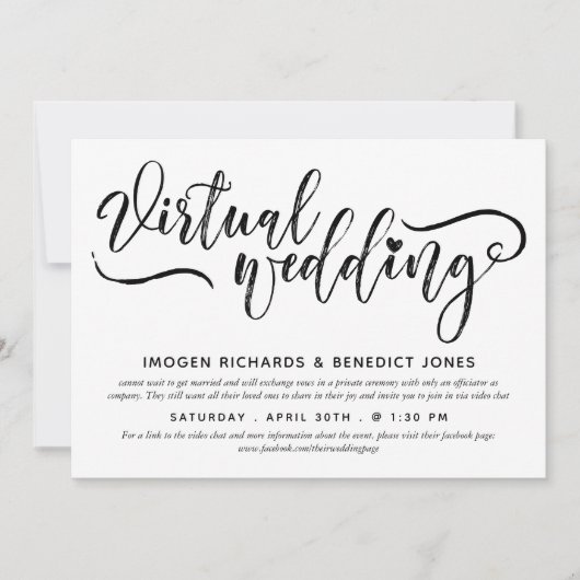 Invitation Charming Heart Brush Script Mariage virtuel (Devant)