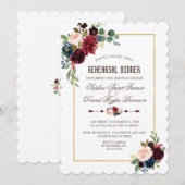 Invitation Charming Merlot Navy Blue Floral Dîner de répétiti (Devant / Derrière)