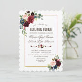 Invitation Charming Merlot Navy Blue Floral Dîner de répétiti (Debout devant)