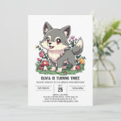 Invitation Charming mignon loup numérique anniversaire (Debout devant)