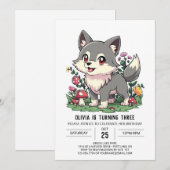 Invitation Charming mignon loup numérique anniversaire (Devant / Derrière)