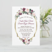 Invitation Charming or Bourgogne Blush Floral Mariage (Debout devant)