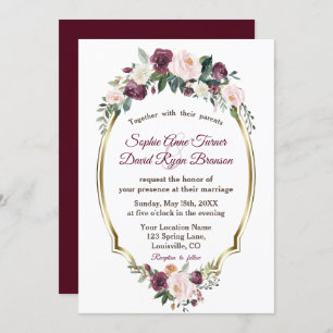 Invitation Charming or Bourgogne Blush Floral Mariage