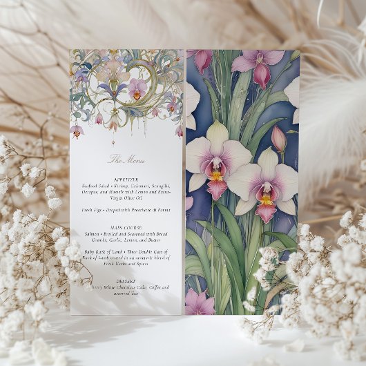 Invitation Charming Orchids Mariage Menu délicieux Pastel