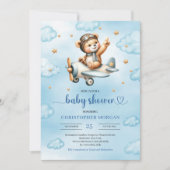Invitation Charming pilot teddy bear blue boy shower invites (Devant)