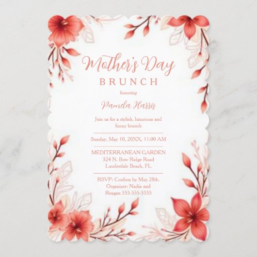 Invitation Charming Pink Floral Mothers Day Brunch (Devant)