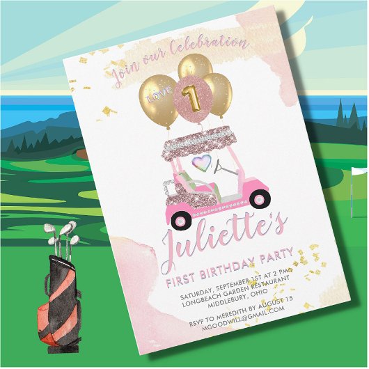 Invitation Charming Pink Golf Part First Birthday Girl