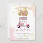 Invitation Charming Pink Golf Part First Birthday Girl (Devant)