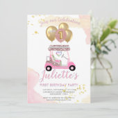 Invitation Charming Pink Golf Part First Birthday Girl (Debout devant)