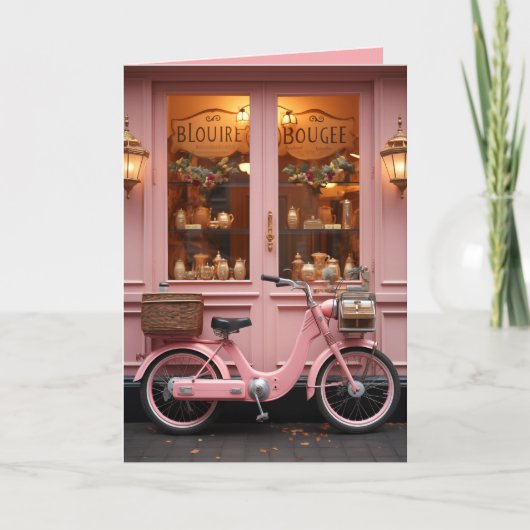 Invitation Charming Pink Storfront avec Vintage Moped (Devant)