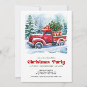 Invitation Charming red truck Christmas scene rustic invites (Devant)