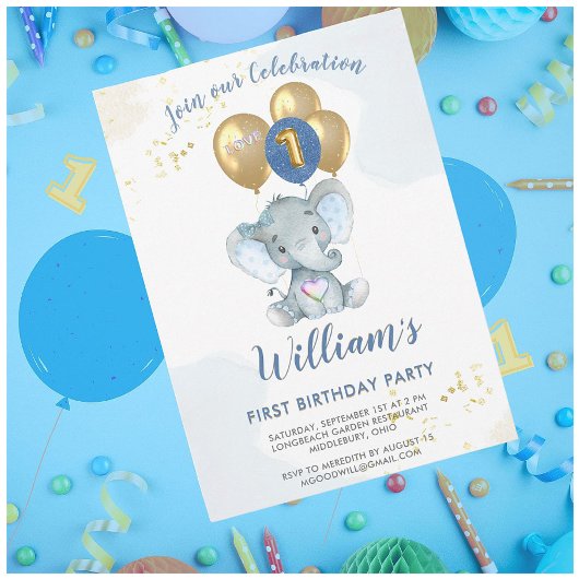 Invitation Charming Rose Blue Elephant Premier anniversaire g