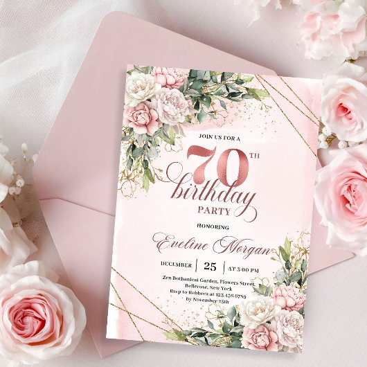 Invitation Charming Rose Gold Eucalyptus Greenery 70 Birthday