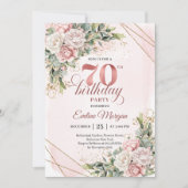 Invitation Charming Rose Gold Eucalyptus Greenery 70 Birthday (Devant)
