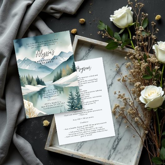 Invitation Charming Rustic Mountains Landscape Watercolor