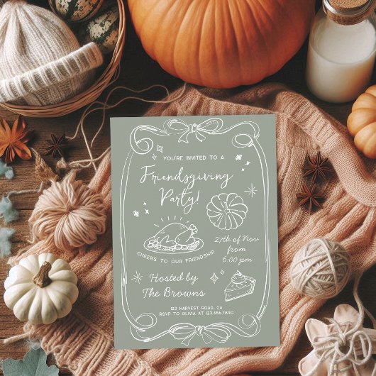 Invitation Charming Sage Green Friendsgiving Dinner Party