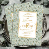 Invitation Charming Sage Green Gold Eucalyptus Mariage Invita