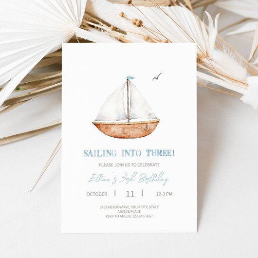 Invitation Charming Sailboat 3e anniversaire de fête Invitati
