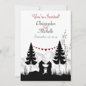 Invitation Charming Silhouette Mountain Bear Couple Mariage (Devant)