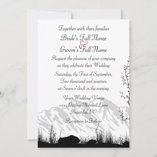 Invitation Charming Silhouette Mountain Bear Couple Mariage (Dos)