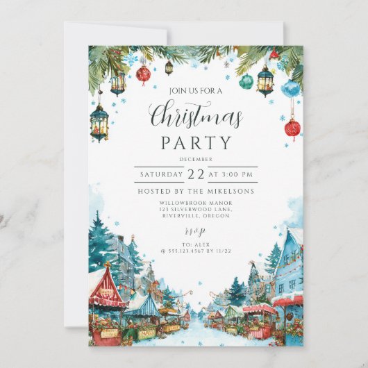 Invitation Charming Snowy Cottages Noël (Devant)