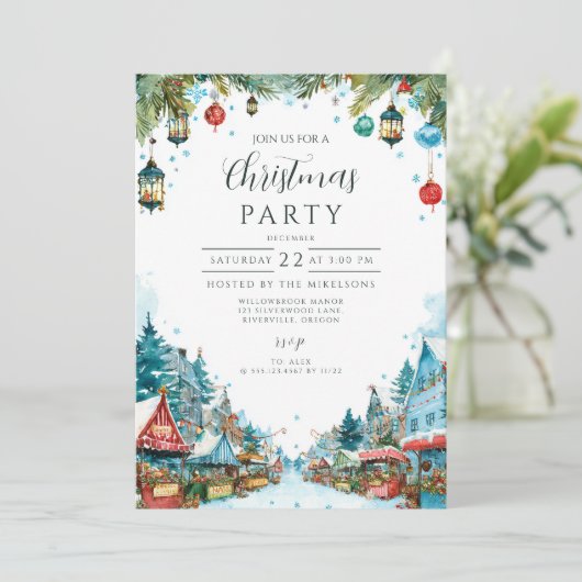 Invitation Charming Snowy Cottages Noël (Debout devant)