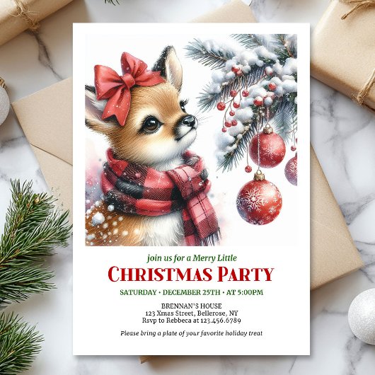 Invitation Charming snowy forest baby deer Christmas invite 