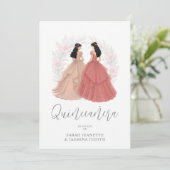 Invitation Charming Spanish Dusty Pink Shades XVs Twins (Debout devant)