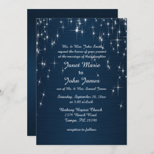 Invitation Charming Star Struck Mariage   bleu marine