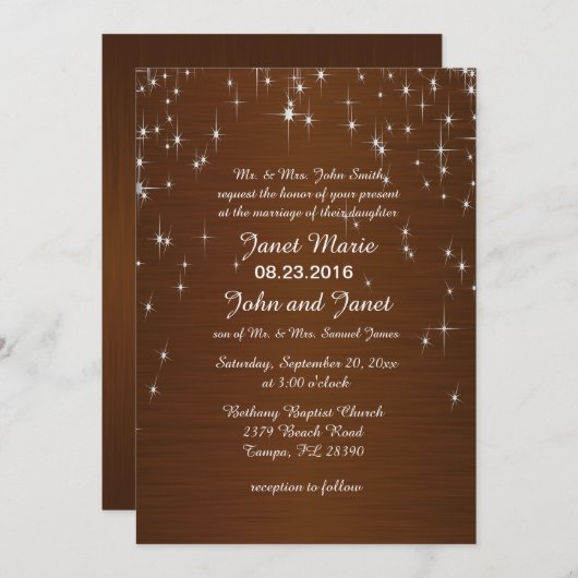 Invitation Charming Star Struck Mariage | Chocolat Brown (Devant / Derrière)