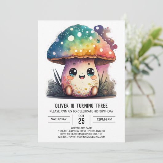 Invitation Charming Toadstool Editable Anniversaire Invitatio (Debout devant)