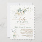 Invitation Charming White Floral Airy Leaves Baby in Bloom (Devant)