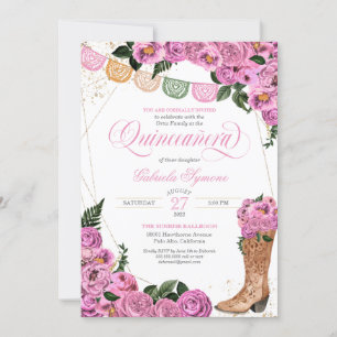 Invitation Charra Blush Roses Roses Roses Cowgirl Bottes Quin