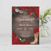 Invitation Charra Bottes rustiques de cow-girl Roses Rouges Q (Debout devant)