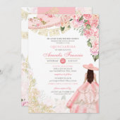 Invitation Charra Floral Rose & Or Ouest Quinceanera (Devant / Derrière)