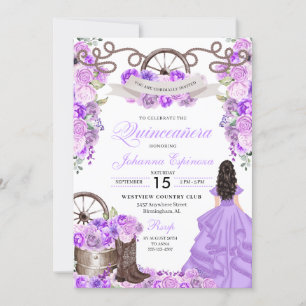 Invitation Charra Ouest violet Ranchero Quinceanera