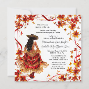 Invitation Charra Quinceanera Or Rouge