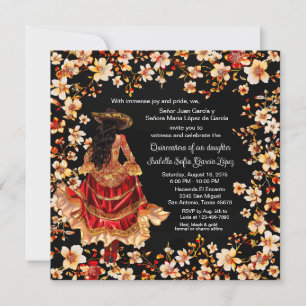 Invitation Charra Quinceañera Rouge Noir et Or
