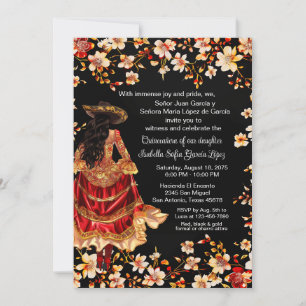 Invitation Charra Quinceañera Rouge Noir Or