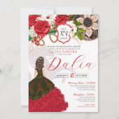 Invitation Charra Quinceañera Rouge Rose Floral Crest Western (Devant)