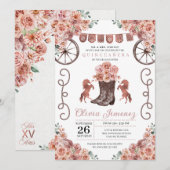 Invitation Charra rose or Bottes florales Quinceañera (Devant / Derrière)