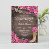 Invitation Charra Rustique Cowgirl Rose Rose Quinceañera (Debout devant)
